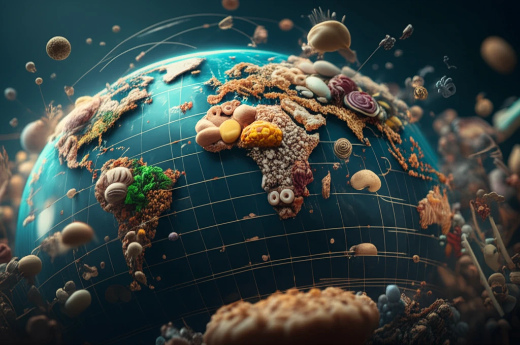 Global food network monitored by AI.