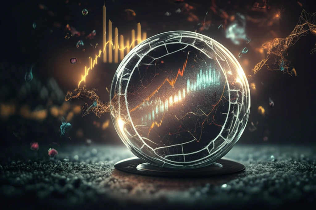 Cracked crystal ball revealing financial charts symbolizing hidden economic indicators