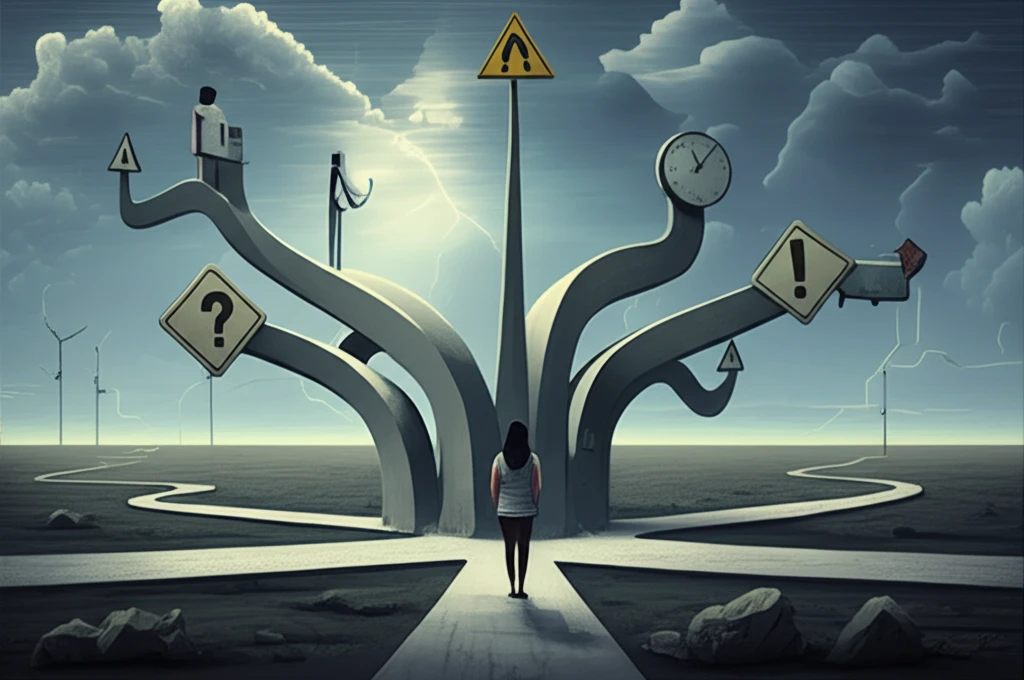 A person at a crossroads with a compass, symbolizing social influence and self-awareness.