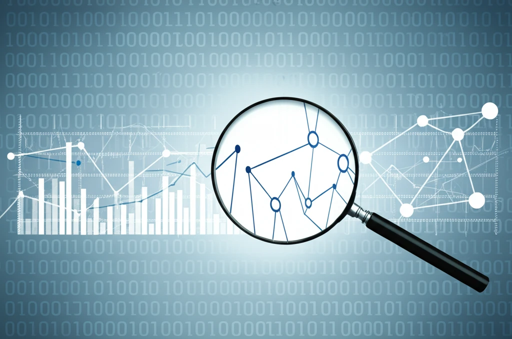 Magnifying glass revealing hidden trends in a complex data graph.