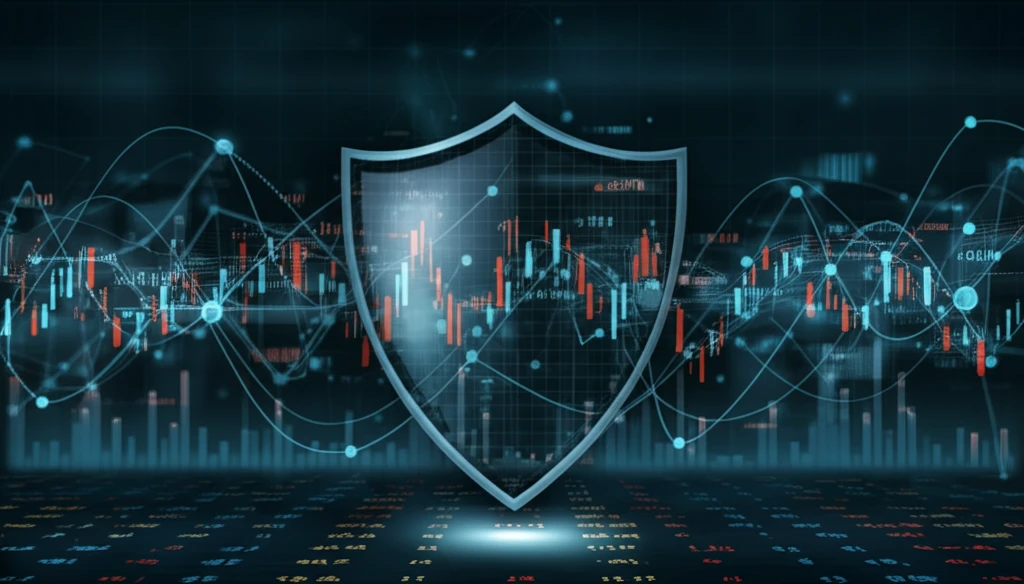 Interconnected stock charts forming a protective shield.