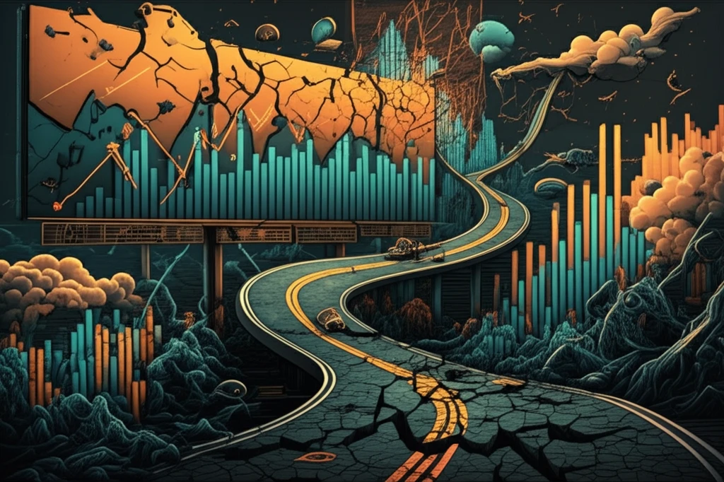 Surreal illustration of a bumpy road representing rough volatility in financial markets.