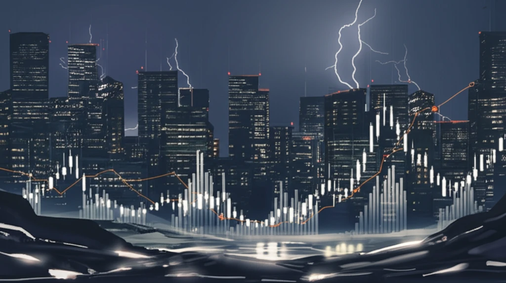 Financial charts morphing into a serene landscape