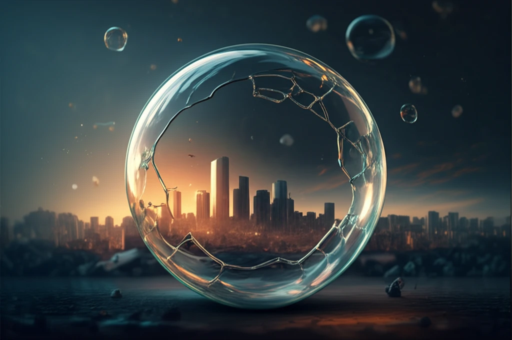Fragile glass bubble encompassing a cityscape.