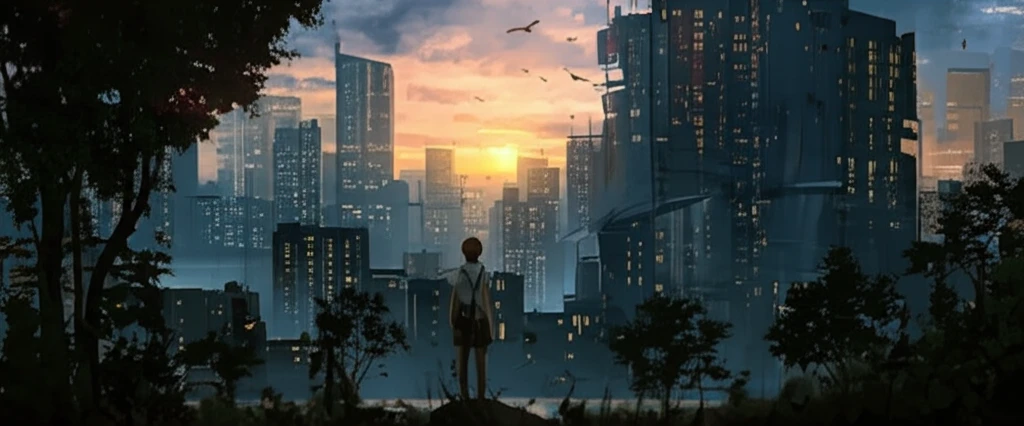 Futuristic cityscape blending with natural landscapes, symbolizing sustainable economic growth.