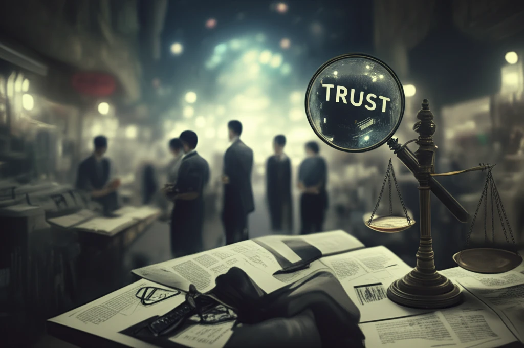 Surreal illustration of market trust and information asymmetry.