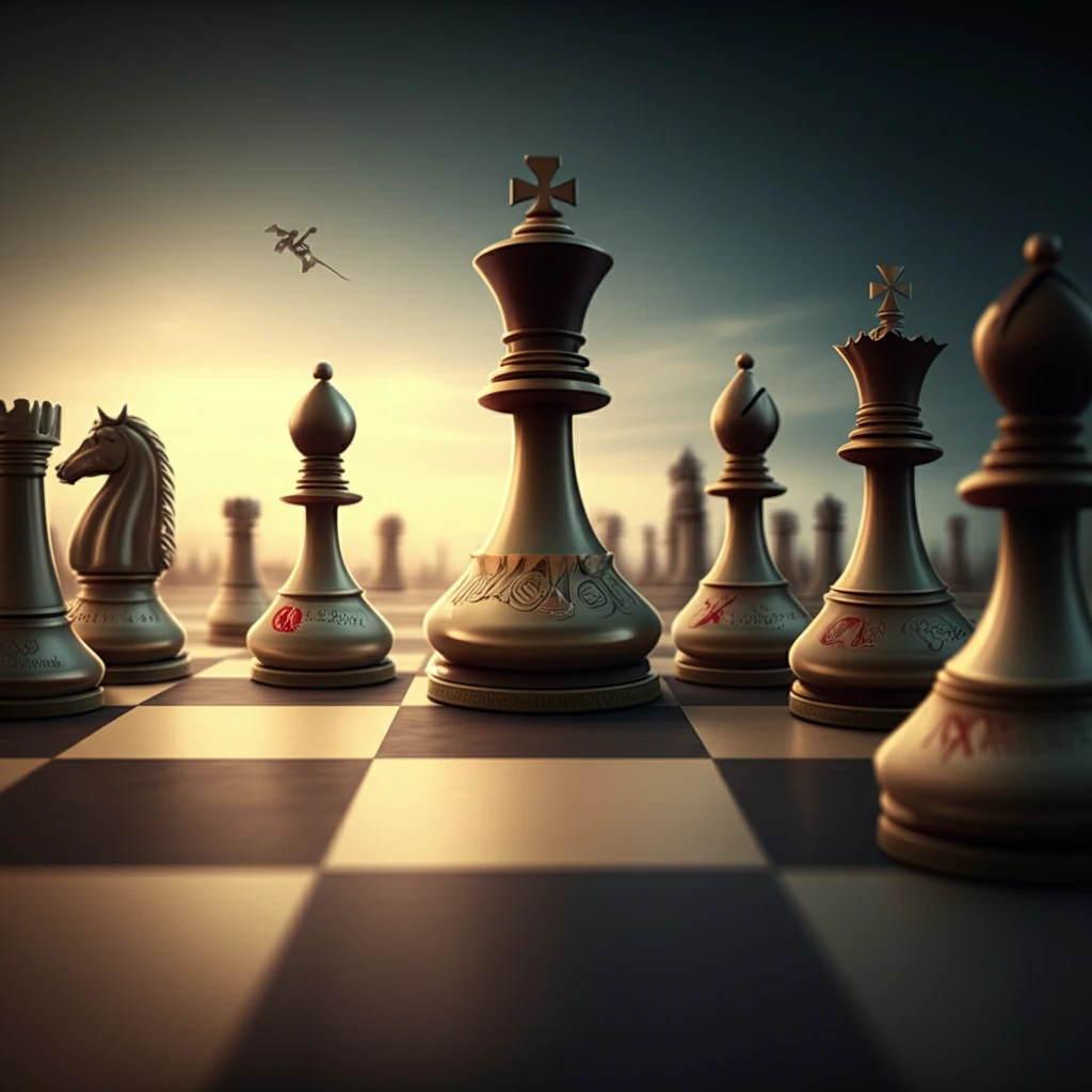 Chess pieces with company logos converge on a chessboard, symbolizing oligopoly power.
