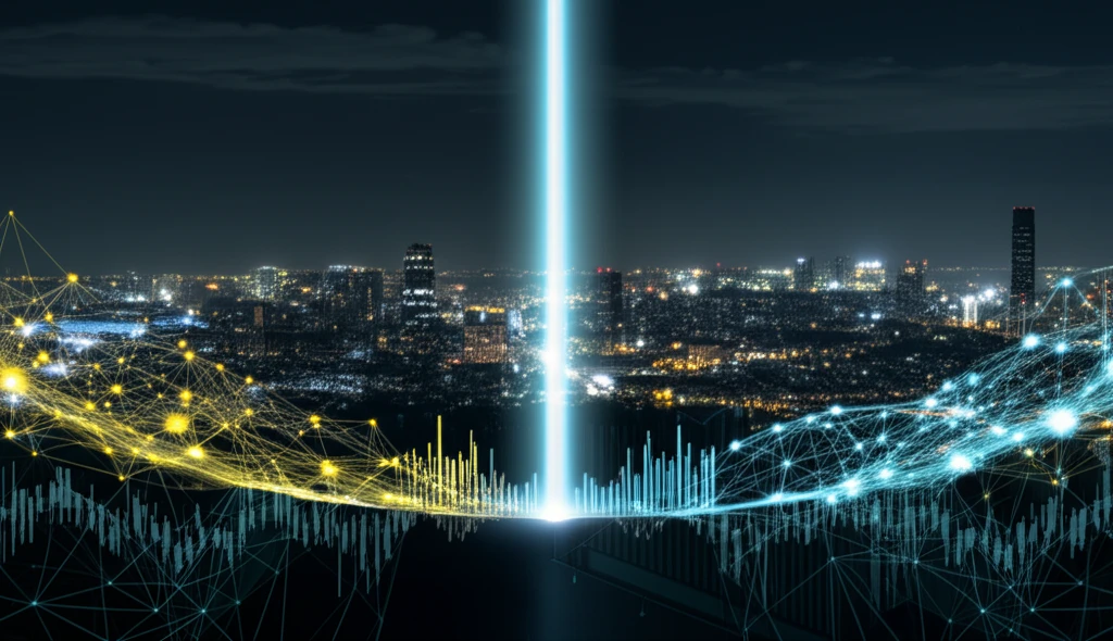 Surreal illustration of spectrum sharing dynamics in a city landscape.