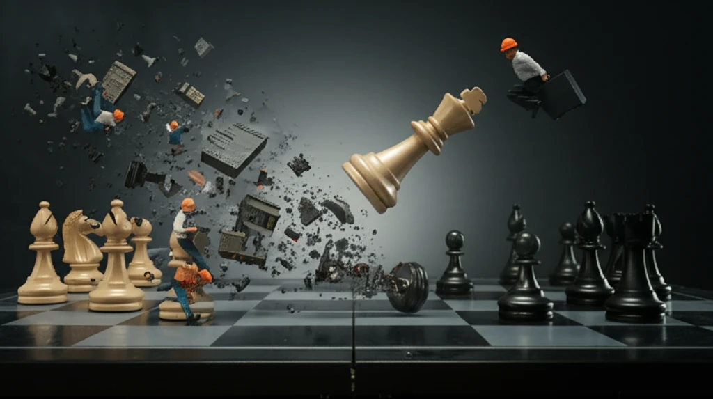 Chessboard with worker and company pieces, symbolizing job market dynamics.