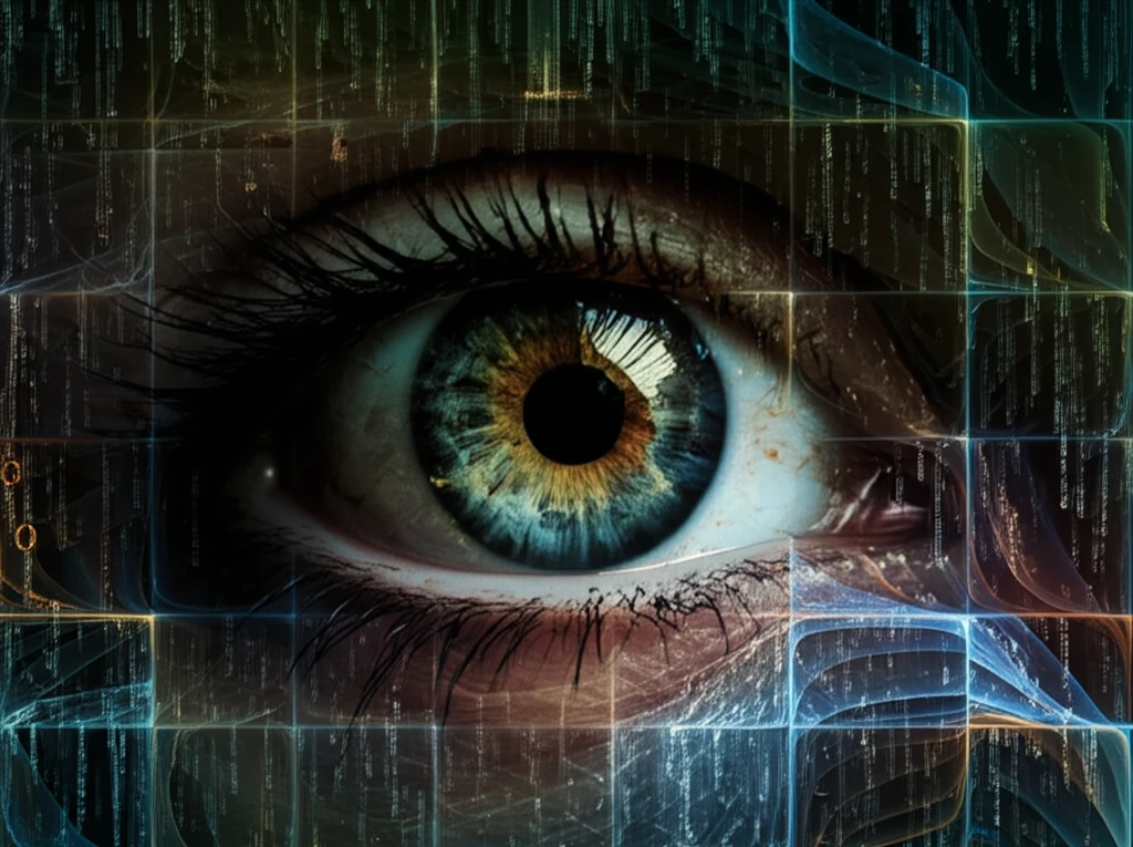 Abstract illustration of an eye peering from behind data, representing Bayesian Elicitation.