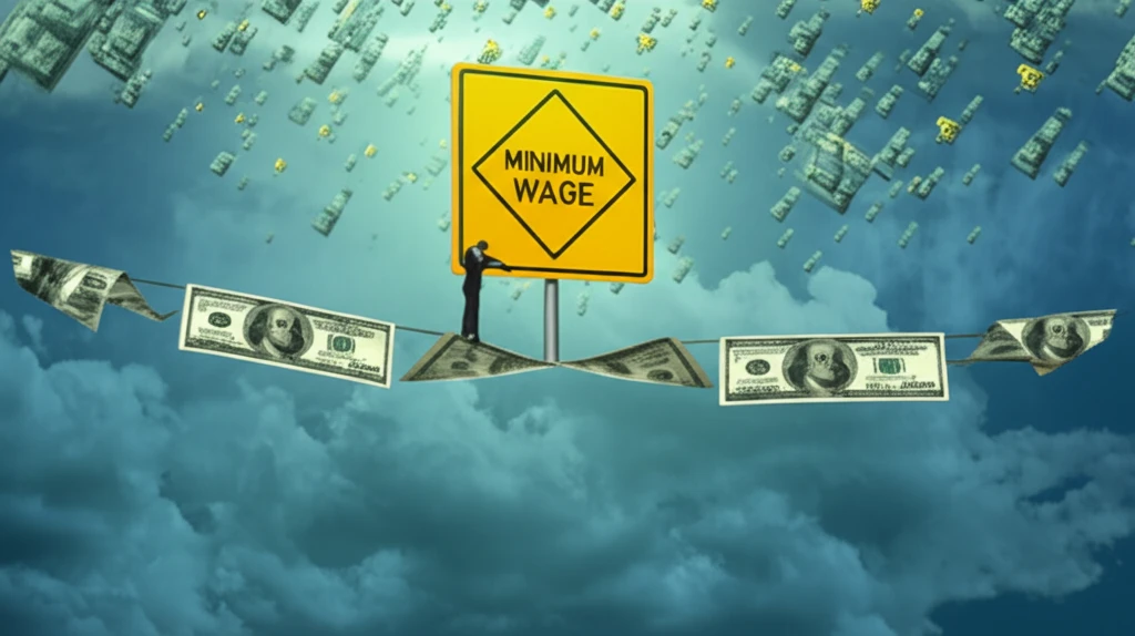 Image illustrating the delicate balance between minimum wage and firm financial stability.