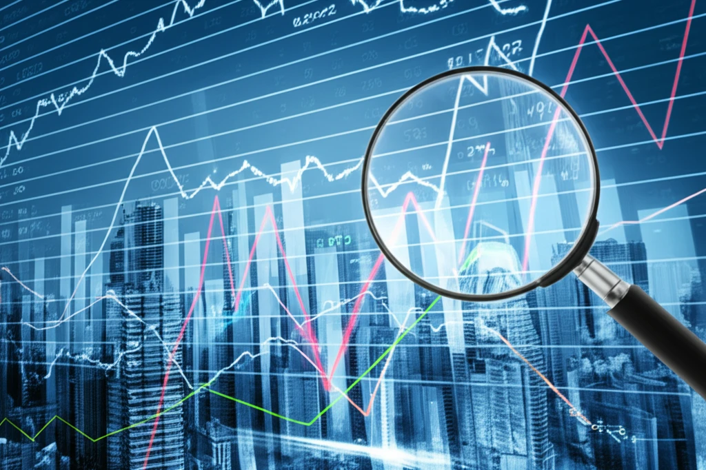 Surreal cityscape representing market volatility and analysis.
