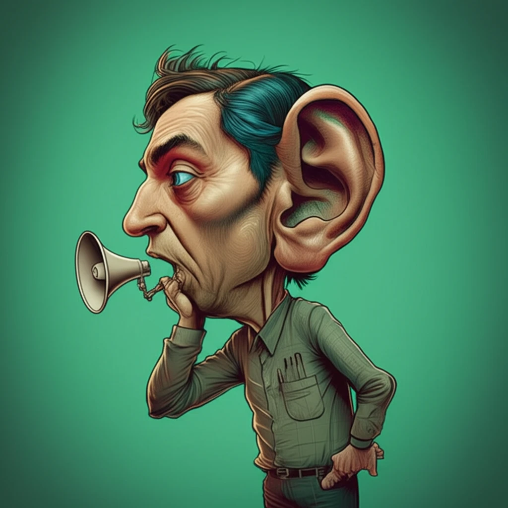 A person struggles to hear a faint whisper while ignoring a loud announcement, symbolizing the misinterpretation of signal strength.