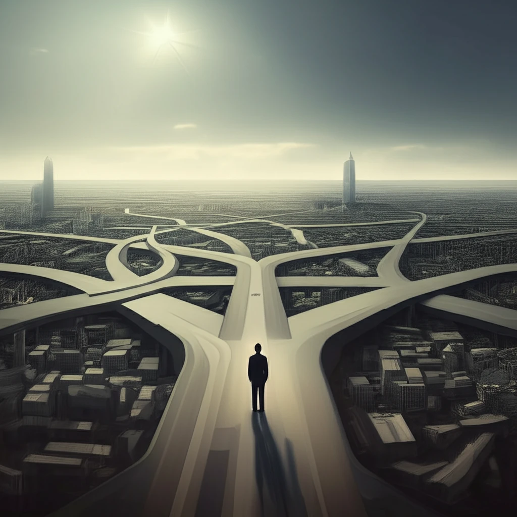 Multiple paths representing different economic forecasts.