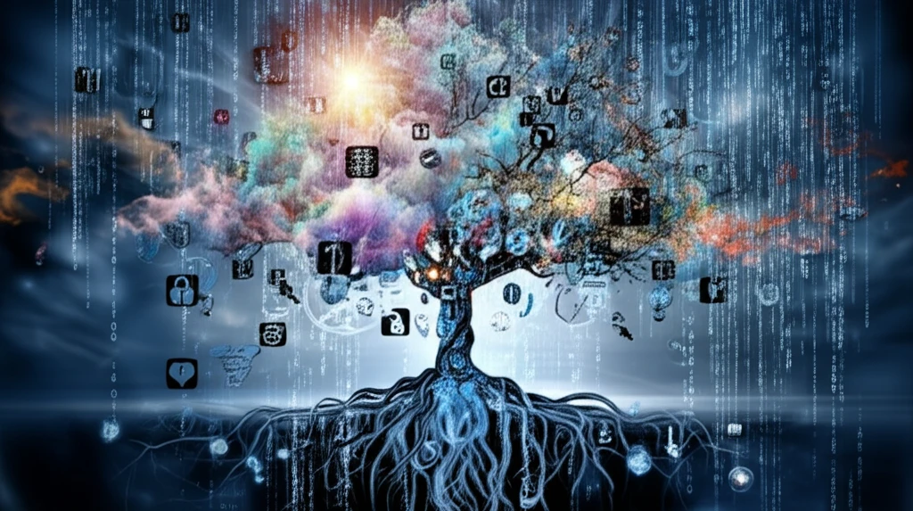 Binary code transforming into a vibrant tree, symbolizing decoded treatment effects.