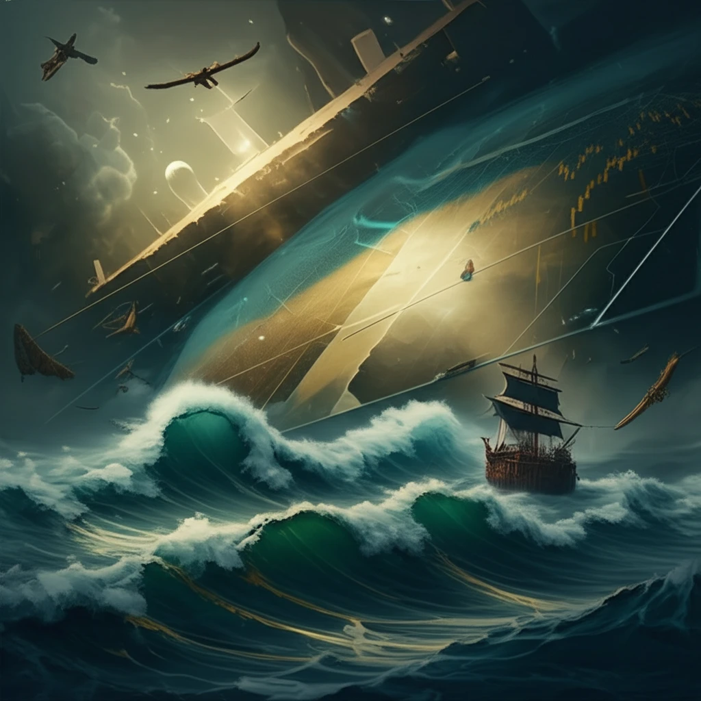 Stormy sea representing market volatility guided by a GPS.