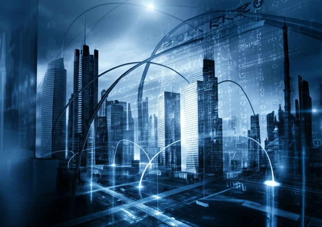 Data streams forming a cityscape, symbolizing adaptive experiments in policy.