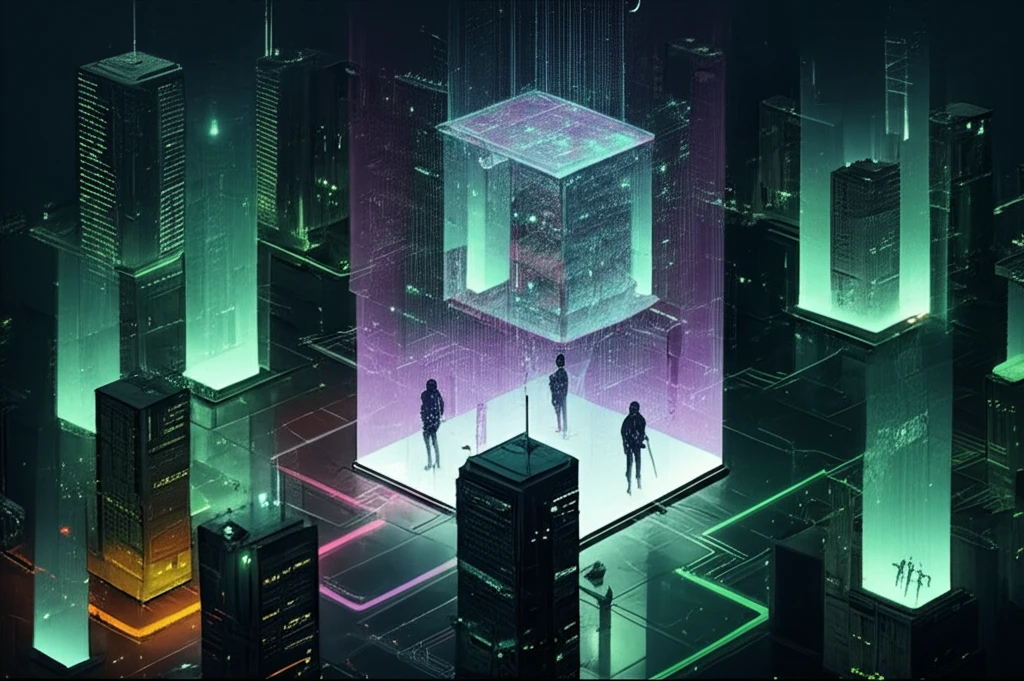 A cityscape made of data streams, symbolizing contextual privacy.