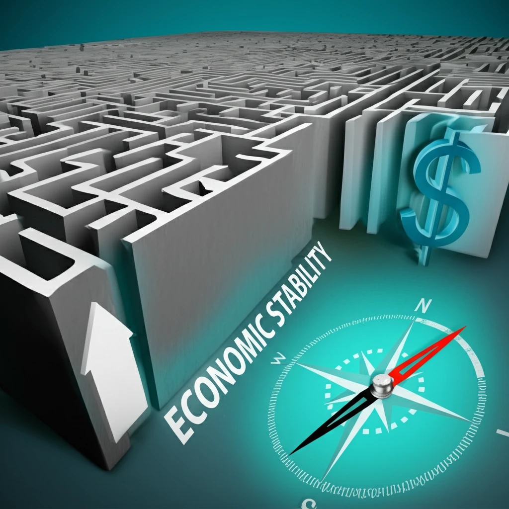 A maze of financial symbols leading to economic stability.