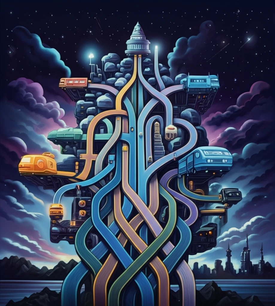 Interconnected pathways converging into a central hub, representing simultaneous transport.