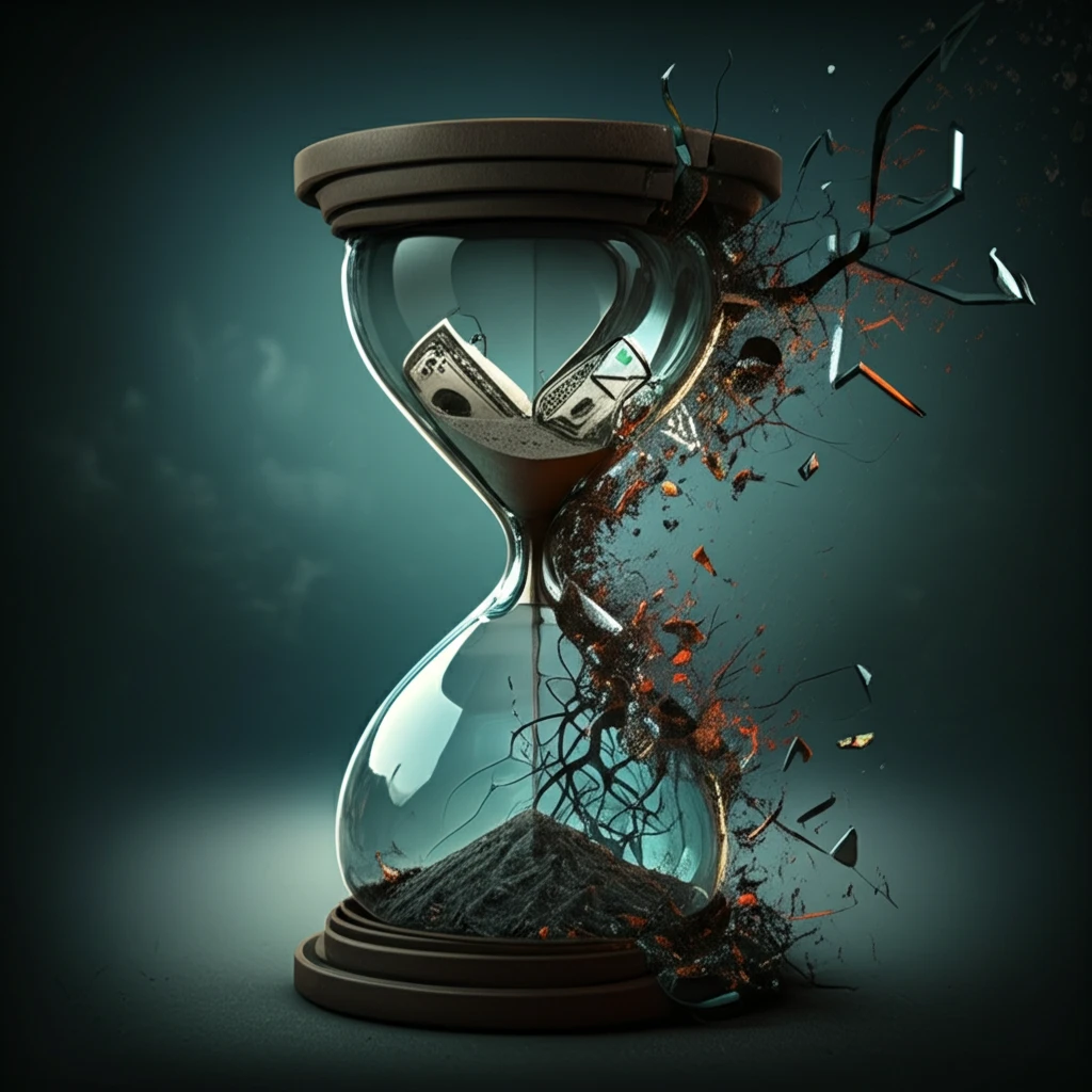 Cracked hourglass symbolizing structural breaks in economics