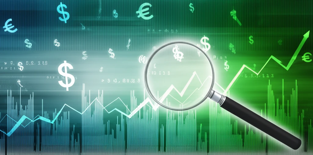 Magnifying glass examines a fluctuating graph representing DID analysis
