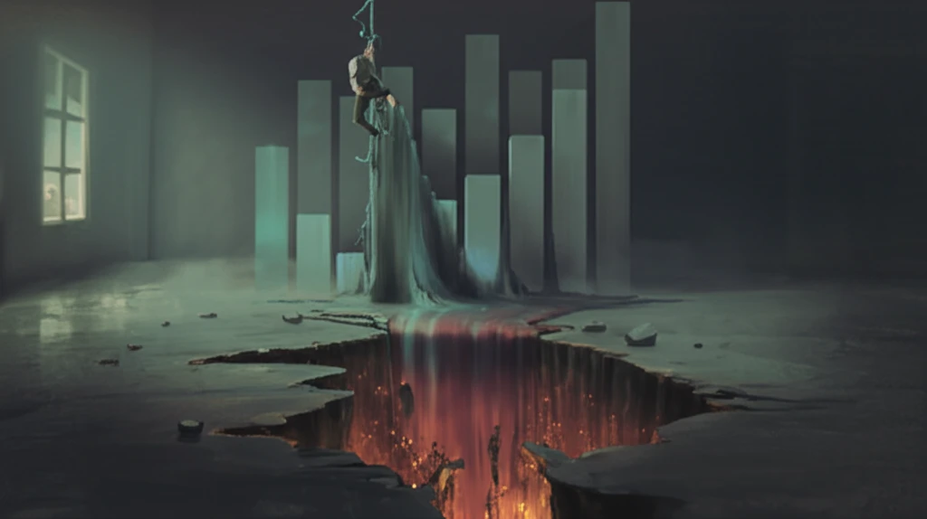 Financial graph melting into an abyss, representing hidden risks.