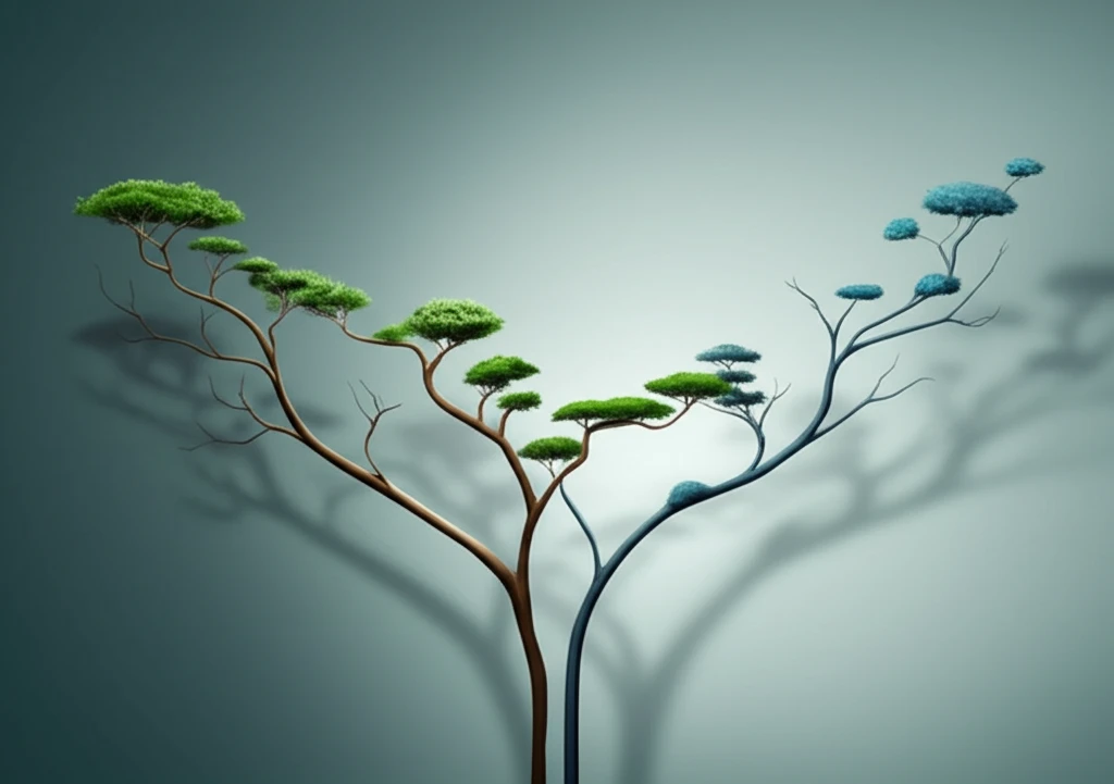 Diverging timelines representing treatment and control groups in Difference-in-Differences analysis.