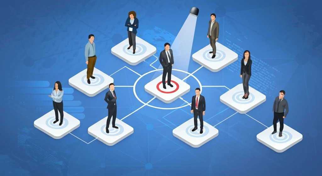 Surreal illustration showing the concept of coarse personalization in marketing with diverse groups on platforms.