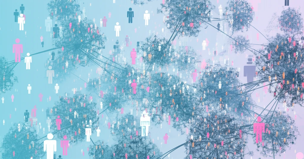 Diverse clusters interconnected by statistical lines and data points, symbolizing randomized experiments.