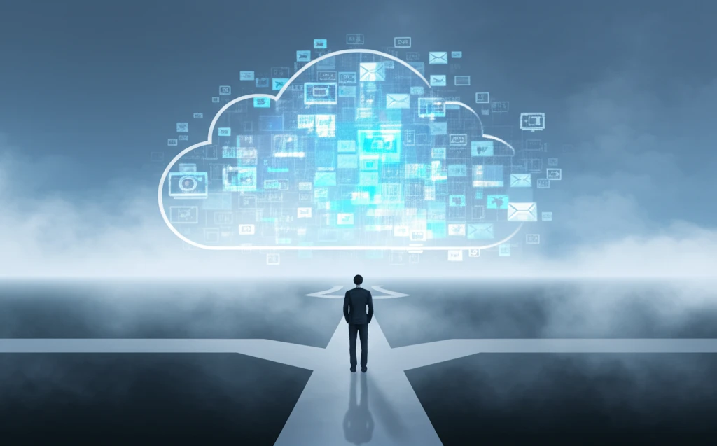 Crossroads of decision-making, with data cloud symbolizing identification analysis.