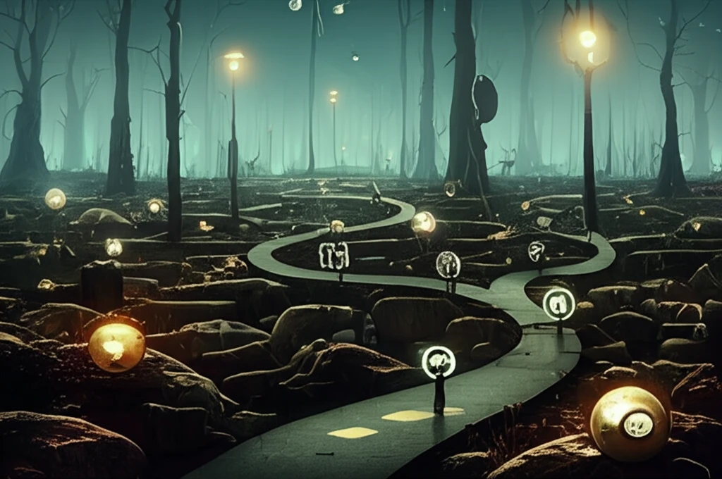 A surreal path illustrating various education and career choices.
