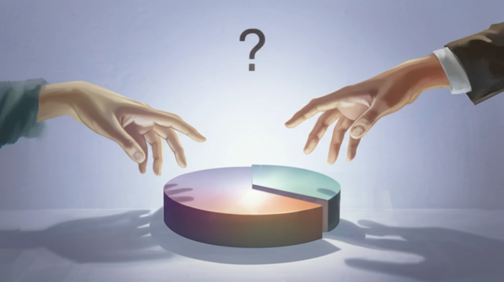A divided pie chart representing fair division under uncertainty.