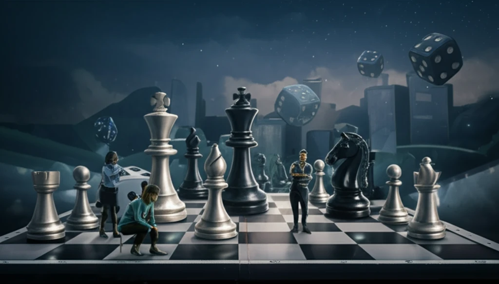 Surreal illustration of game theory negotiation.