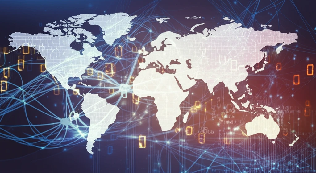 Neural network over a world map representing causal inference algorithms.