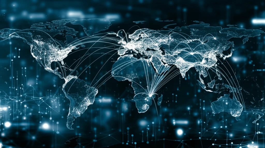 A digital illustration representing the interconnectedness of global trade routes.