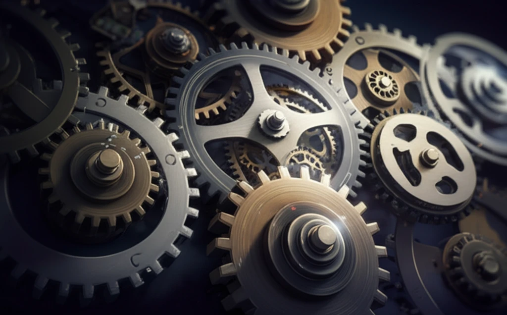 Interconnected gears symbolizing collaboration and friction in peer mechanisms.