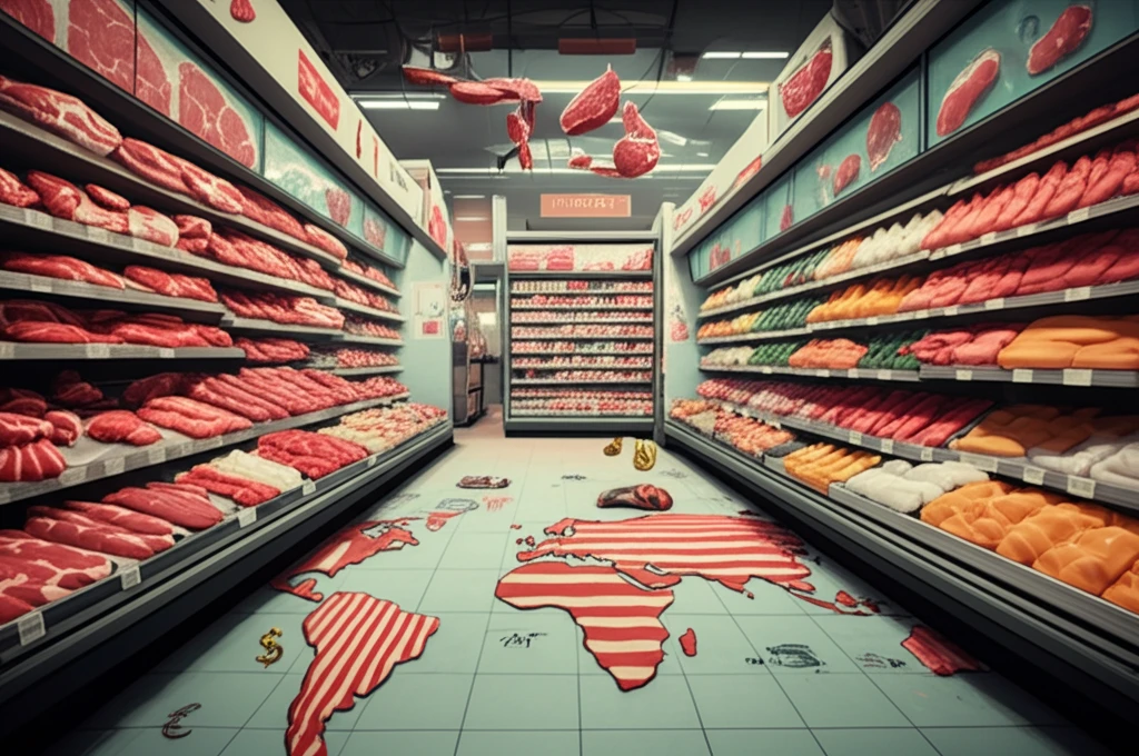 A surreal illustration of Japan's meat import market.