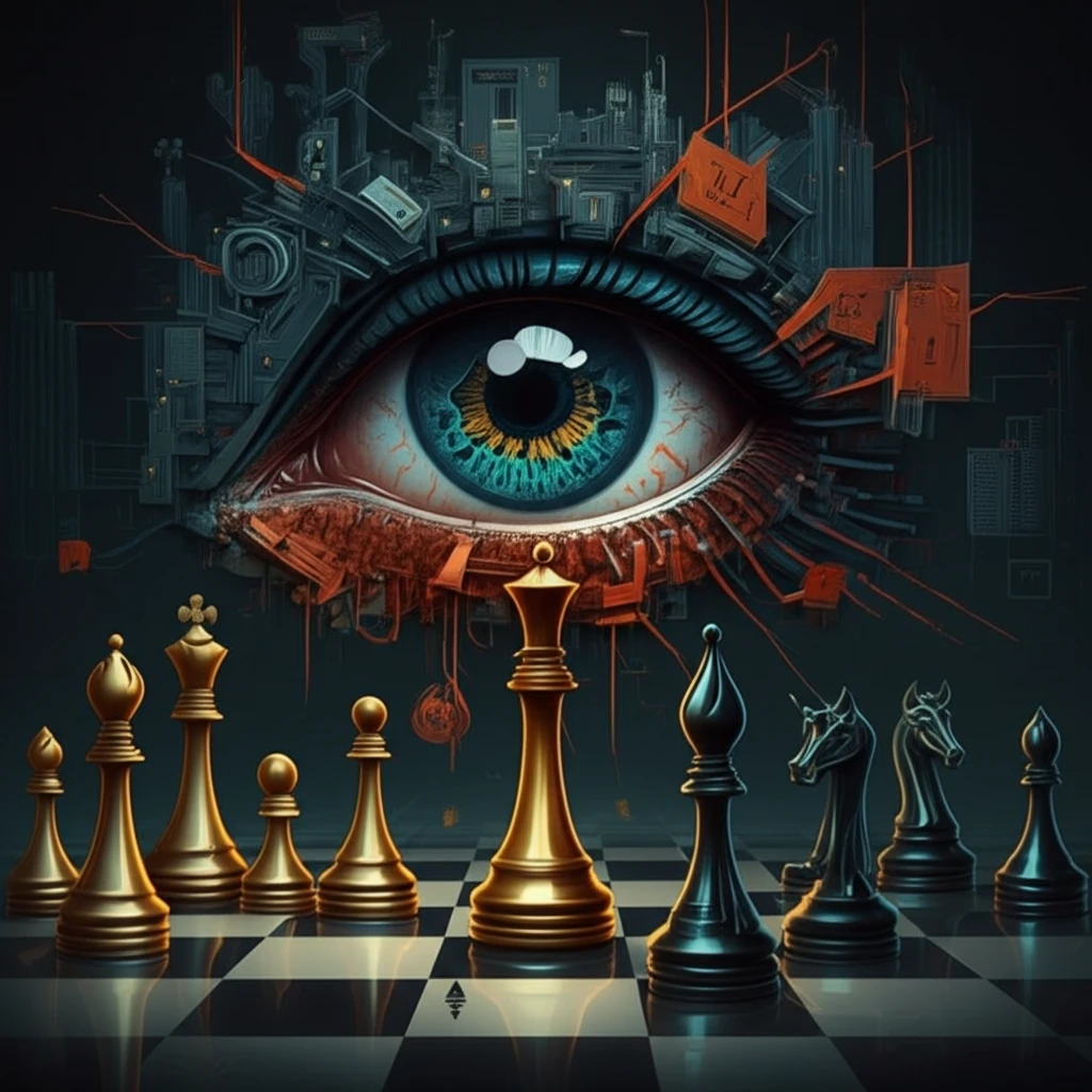 AI eye looking over chess board