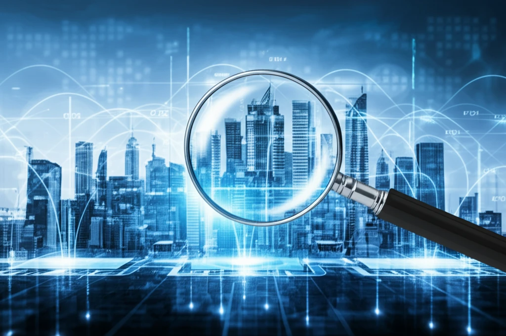 Interconnected cityscapes symbolizing unit averaging in economic forecasting.