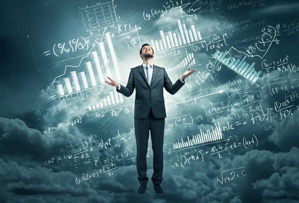 Financial charts and equations in a surreal illustration