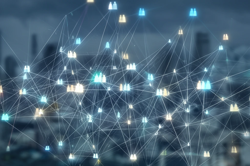 Glowing neural network superimposed on interconnected people.