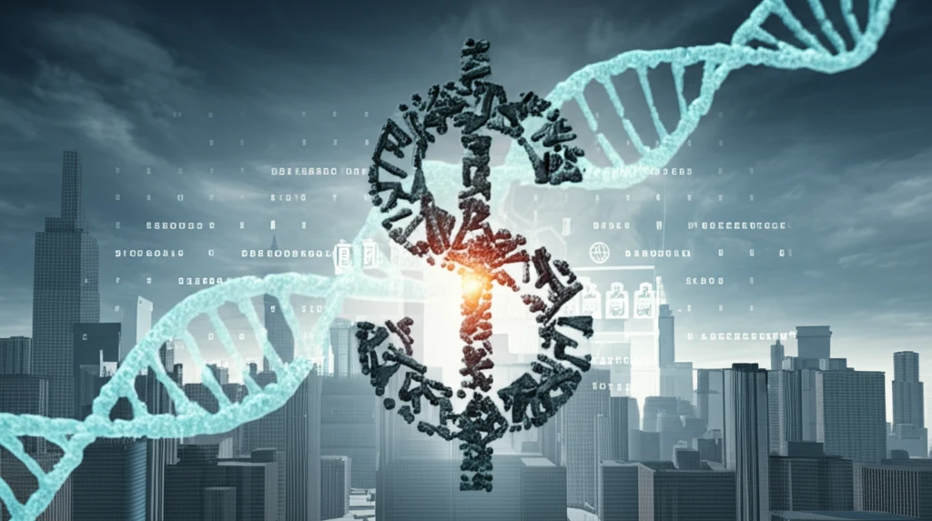 DNA strands forming a dollar symbol