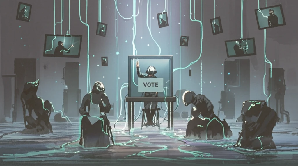 Surreal illustration of a liquid democracy voting system.