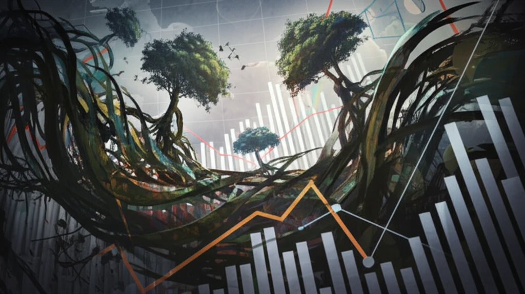 Economic data transforming into rooted trees, symbolizing refined understanding.