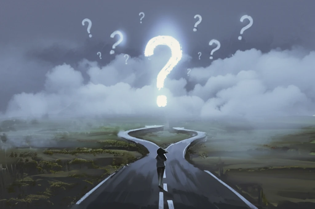 A person faces a choice between a clear, well-lit path and a mysterious, foggy one, symbolizing the decision between known risks and ambiguous choices.
