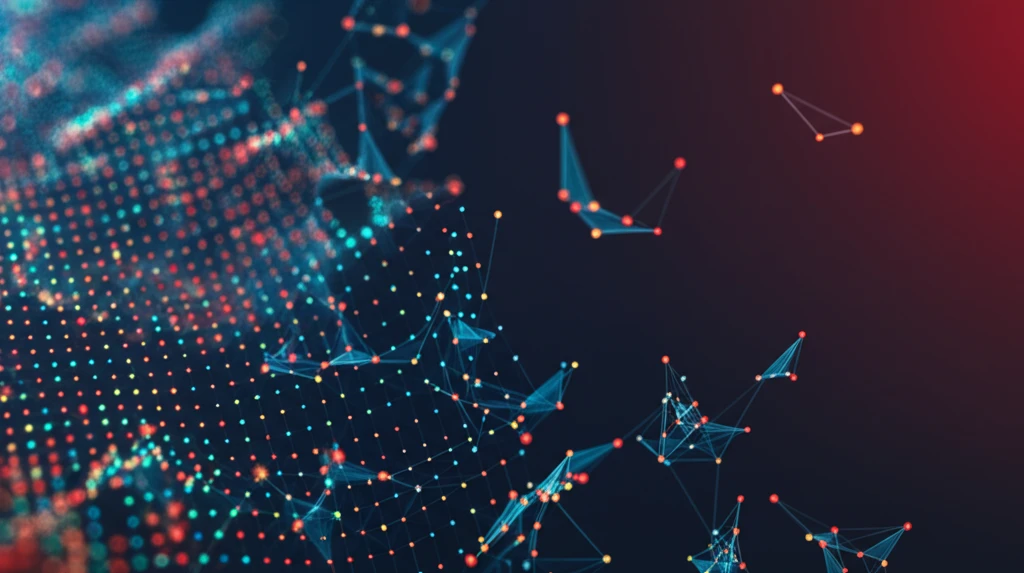 Complex data network with diverse colored nodes.