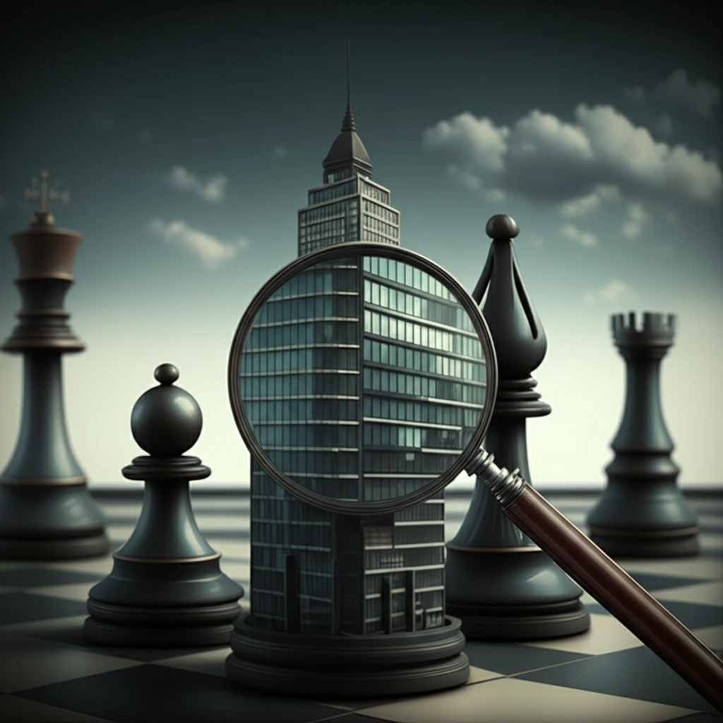Chessboard with corporate buildings as pieces.