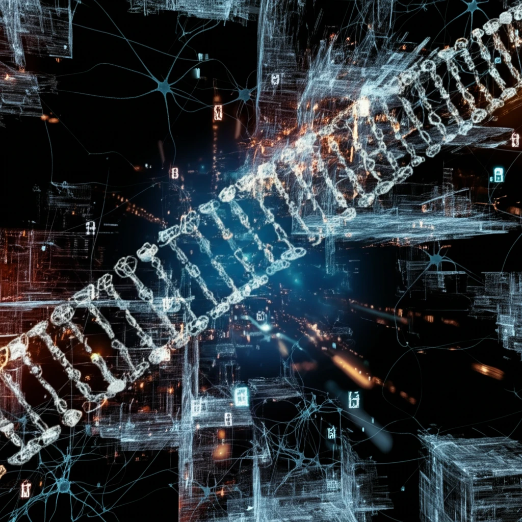 Data streams intertwined with neural networks representing unbiased analysis.