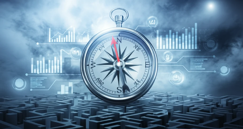 A compass with multiple needles pointing to different financial metrics